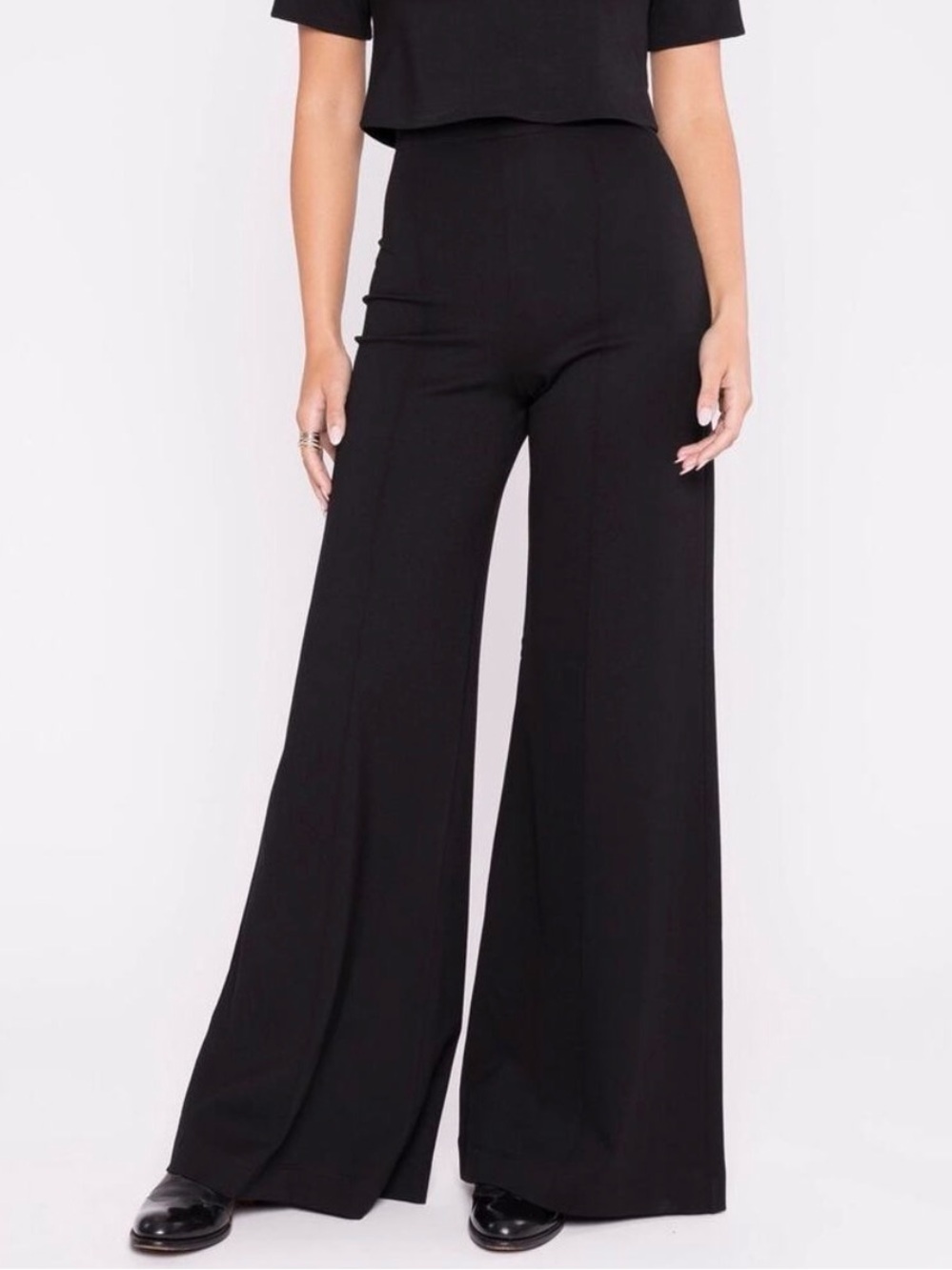 Ripley Rader Ponte highwasted wide leg pants, black Size 3 (6-8)